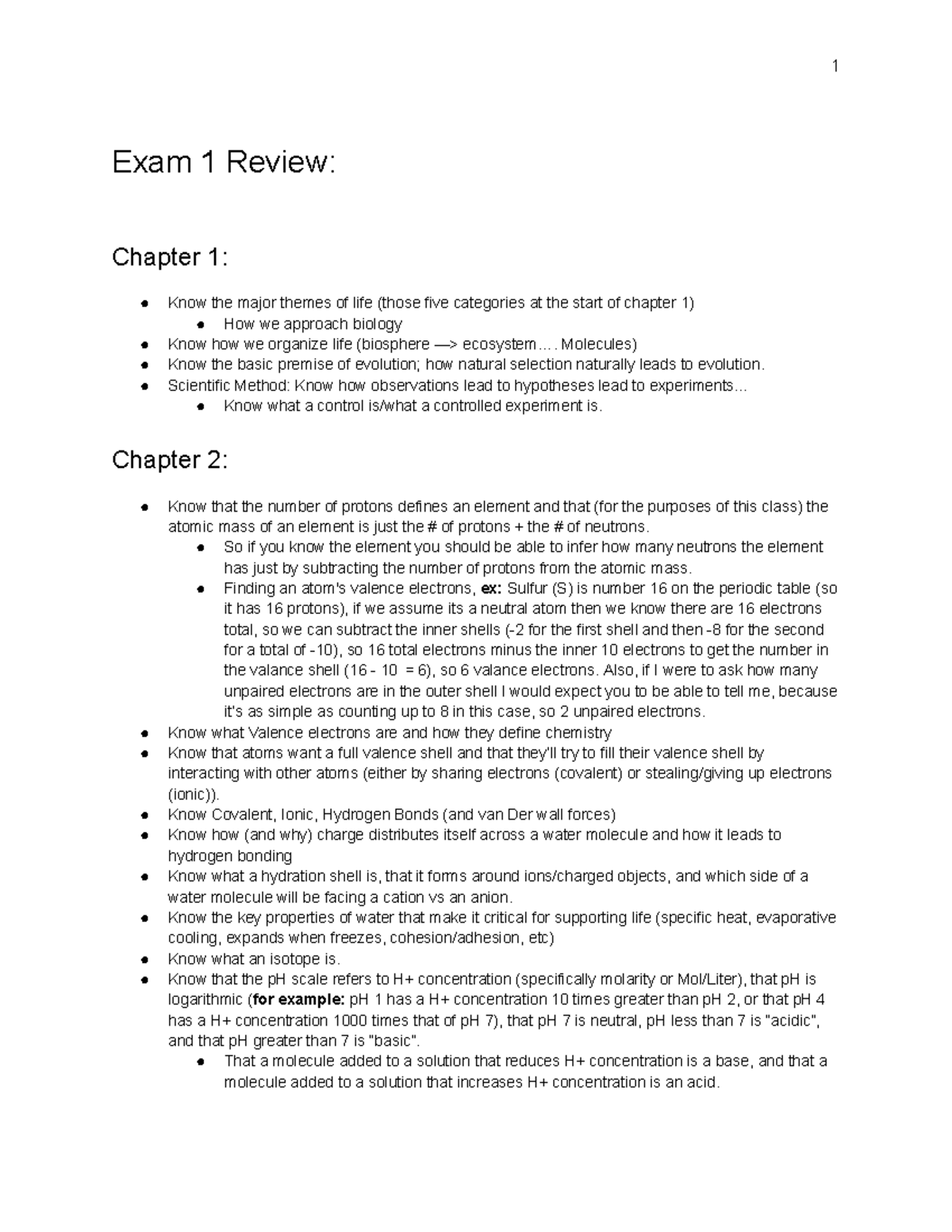 BIO 101: Exam 1 Review - Key Concepts from Chapters 1-4 - Studocu