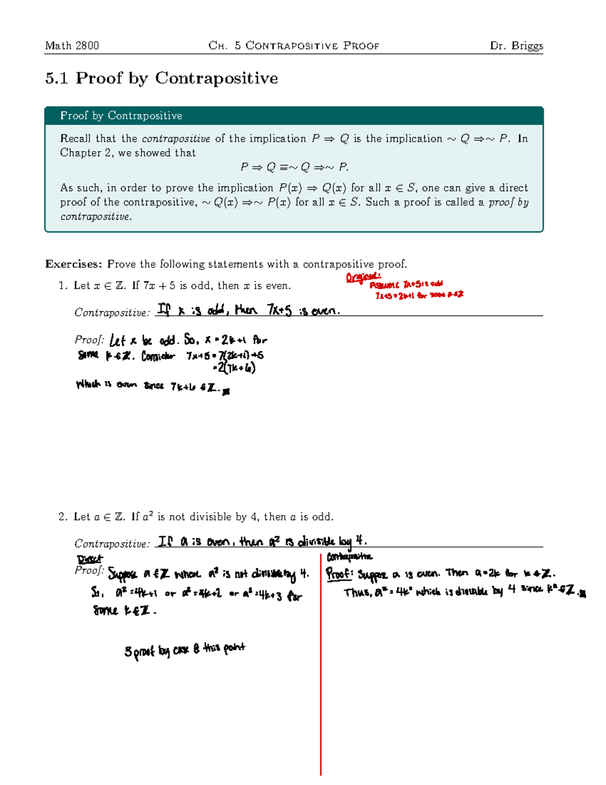 Chp 5 Proof by Contrapositive: Understanding Implications and Proofs ...