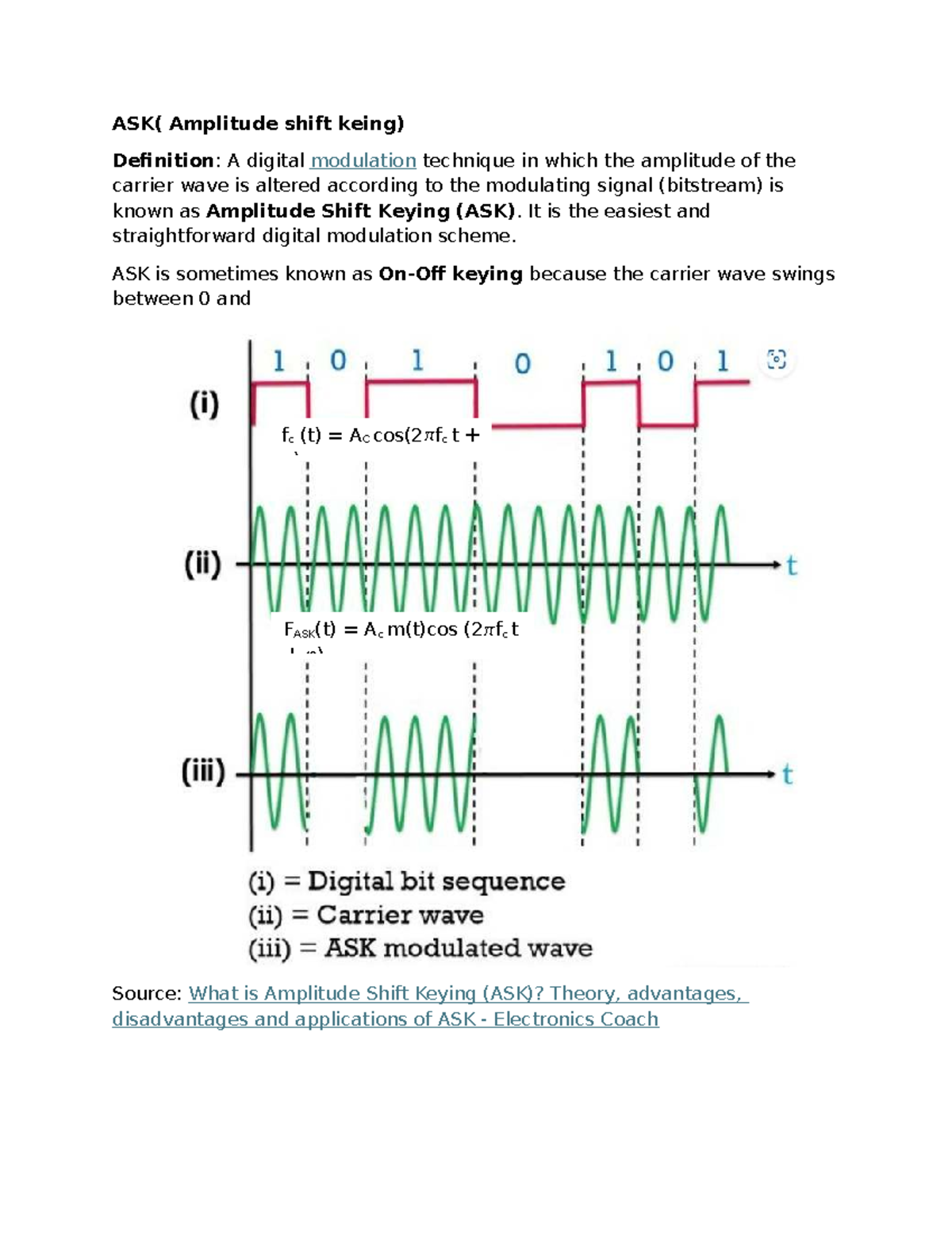 ASK (Amplitude Shift Keying) Overview and Applications - Studocu