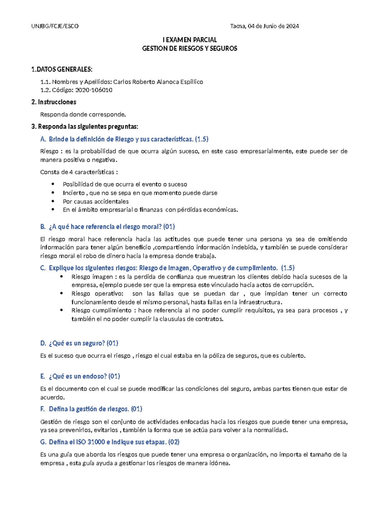 I Examen Parcial GRS 2024: Gestión de Riesgos y Seguros - Studocu