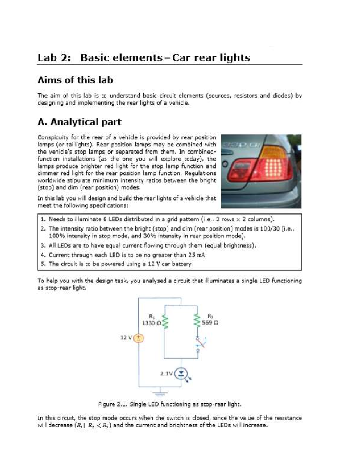 Lab 2: Designing Vehicle Rear Lights - ELEC 101 - Studocu