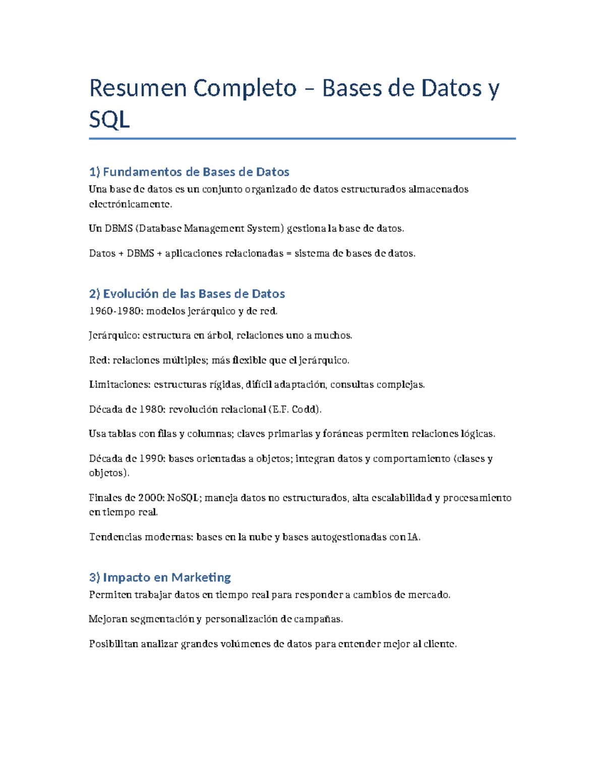 Resumen Completo de Bases de Datos y SQL - Fundamentos y Tendencias ...