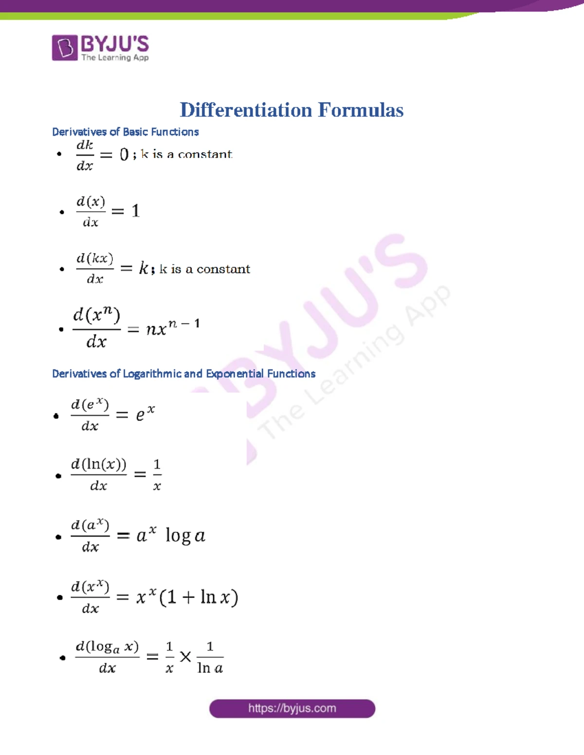 Basic Differentiation Formulas for Calculus (MATH 101) - Studocu
