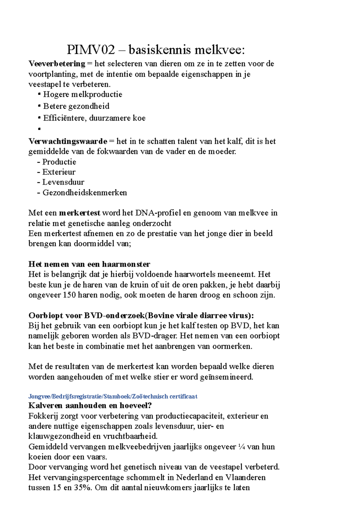 PIMV02 - Basiskennis Melkveehouderij en Veeverbetering - Studeersnel