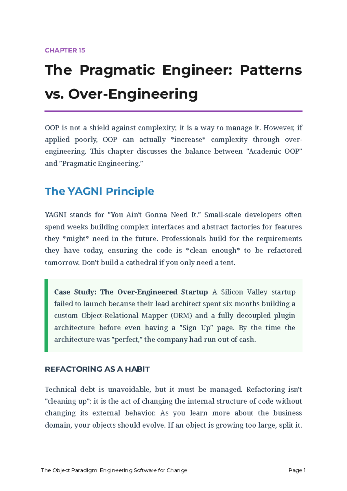 CHAPTER 15: Balancing OOP and Complexity in Software Engineering - Studocu
