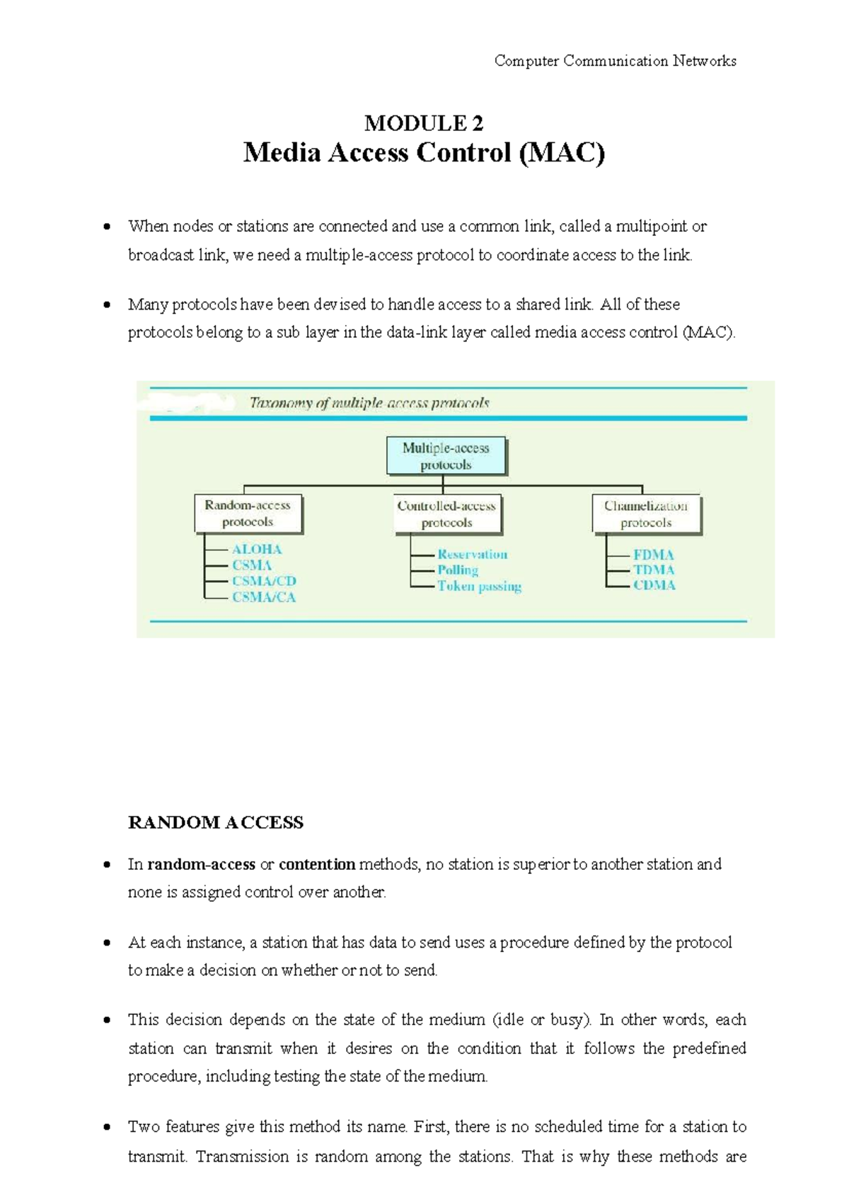 CCN-Mod2- Media Access Control and Protocols in Networking - Studocu