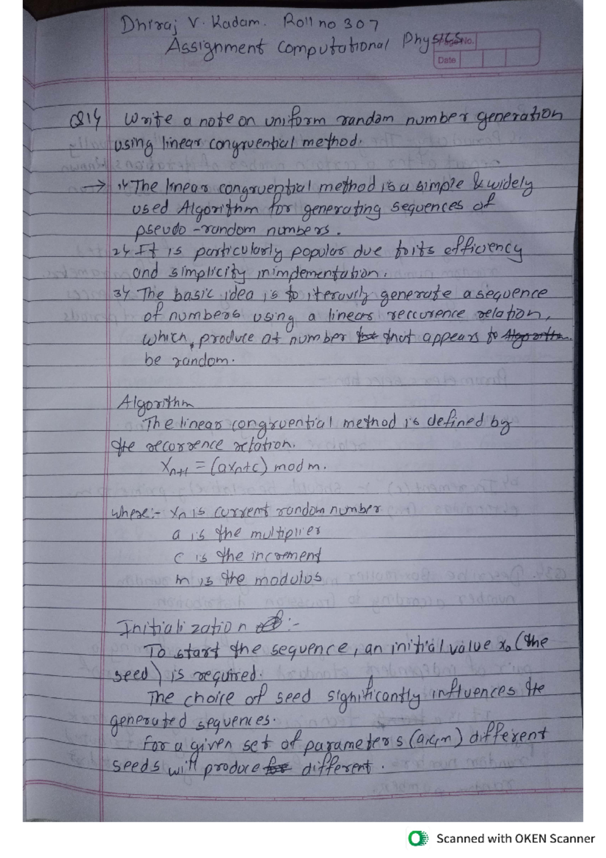 Computational Physics (Monte Carlo) Assignment - Dhiraj V. Kadam. Roll ...