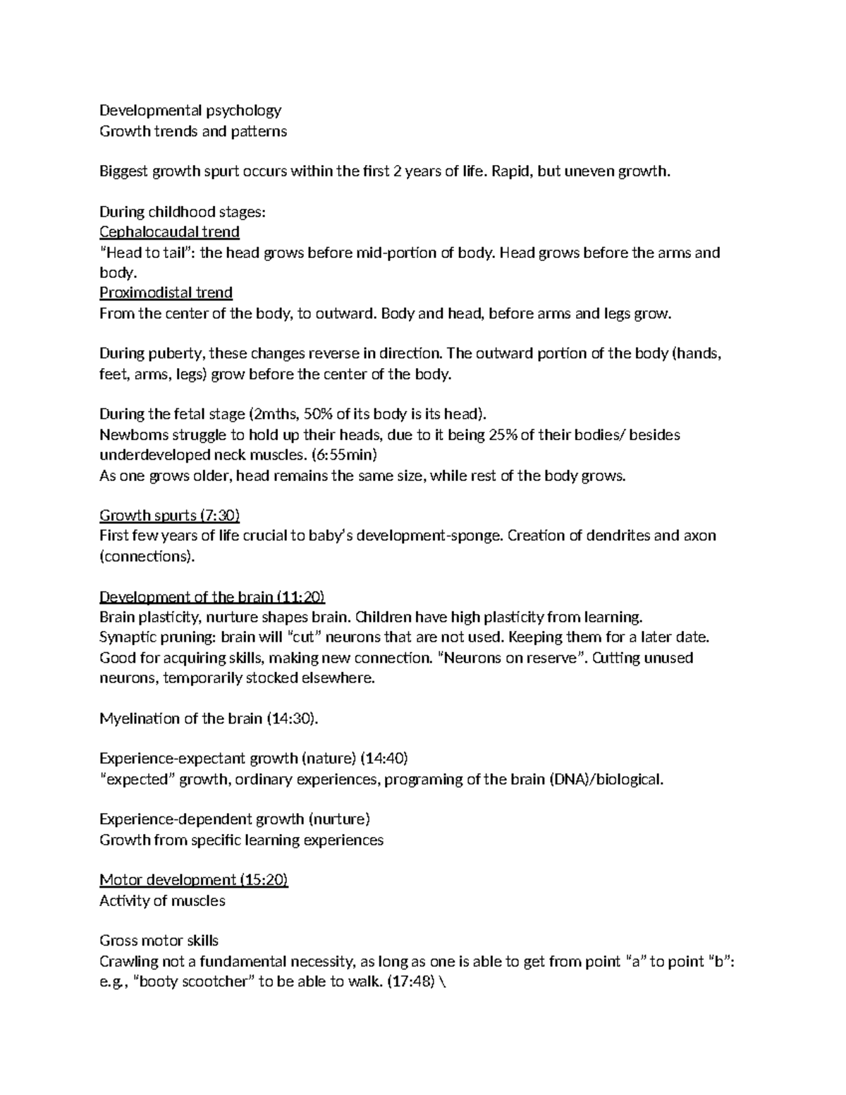 Developmental Psychology (PSY 101): Growth Trends & Patterns Notes ...