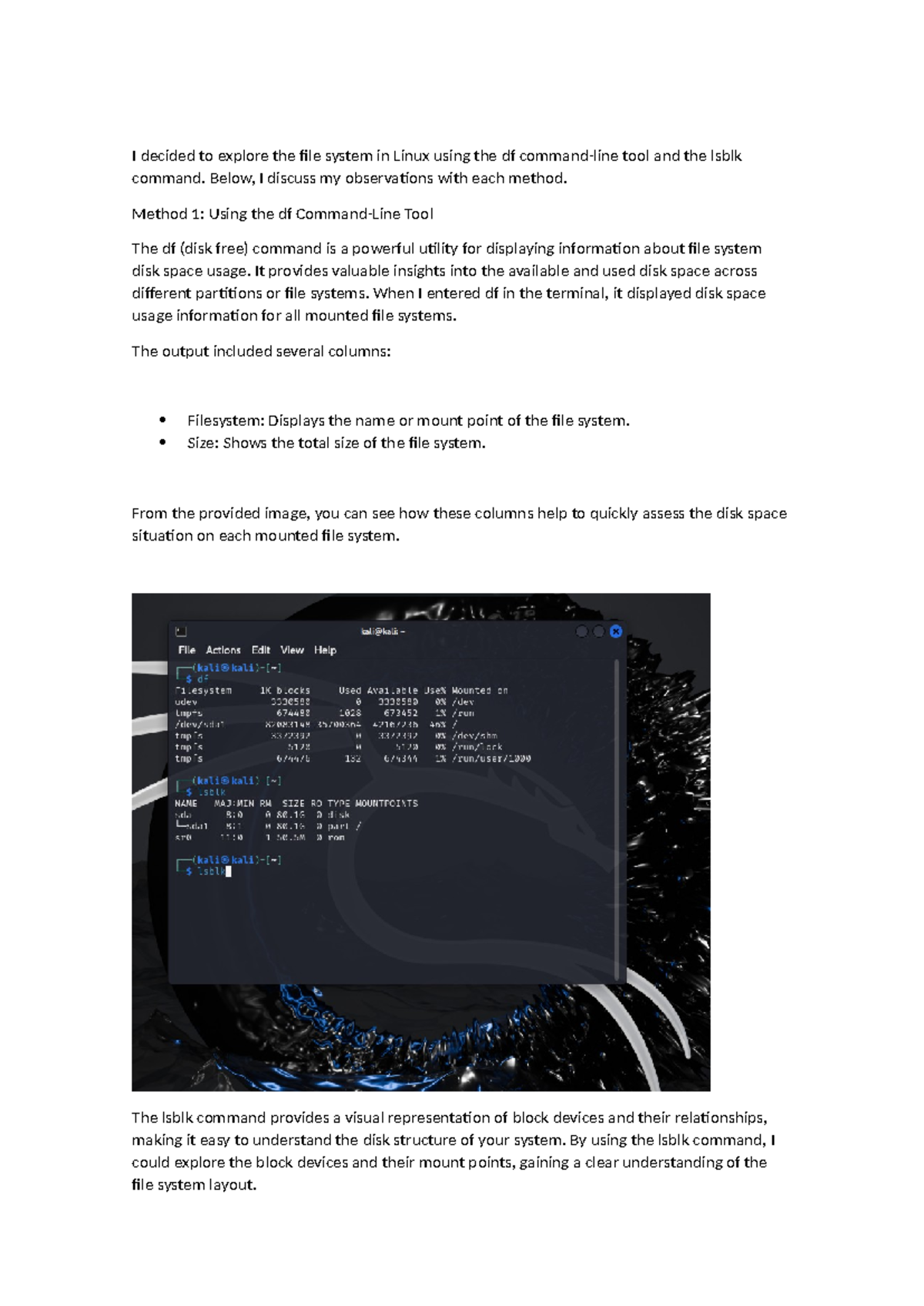 OS Written Assignment Unit 6 - I decided to explore the file system in ...