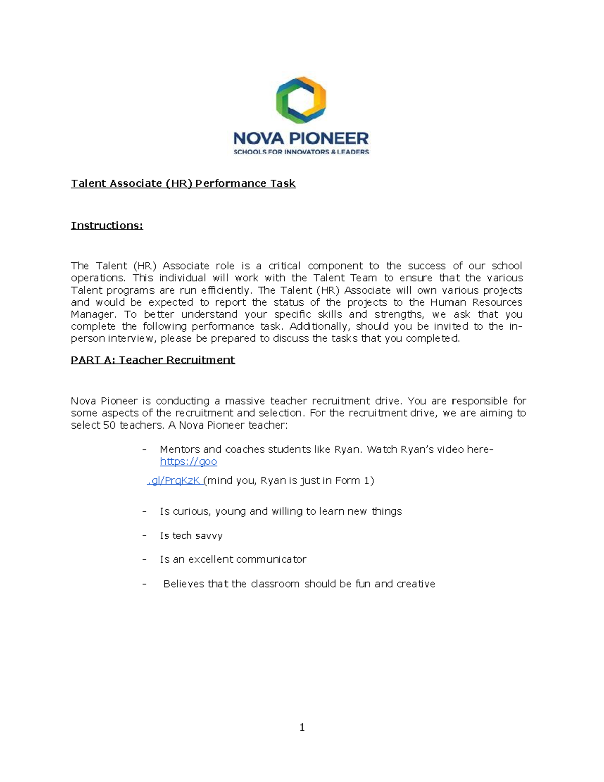 Talent (HR) Associate - Performance Task Overview and Strategies - Studocu