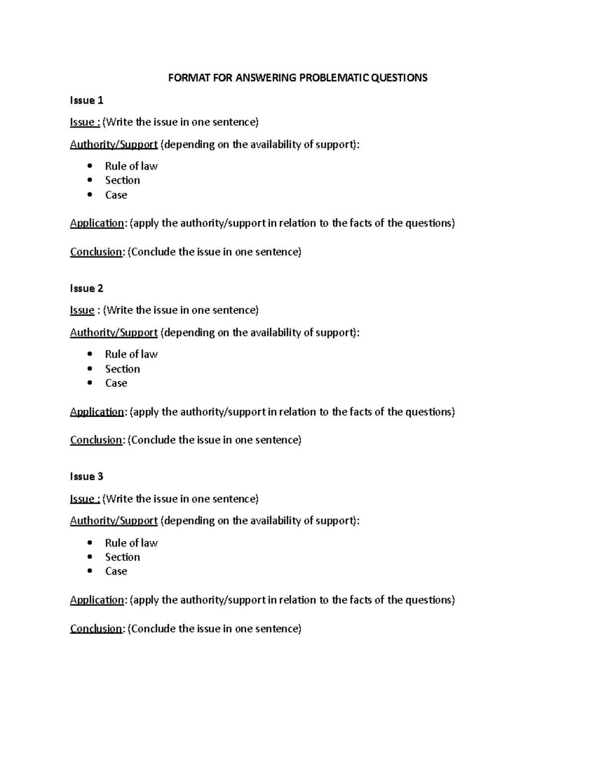 Guidelines for Answering Problematic Questions in Law - Studocu