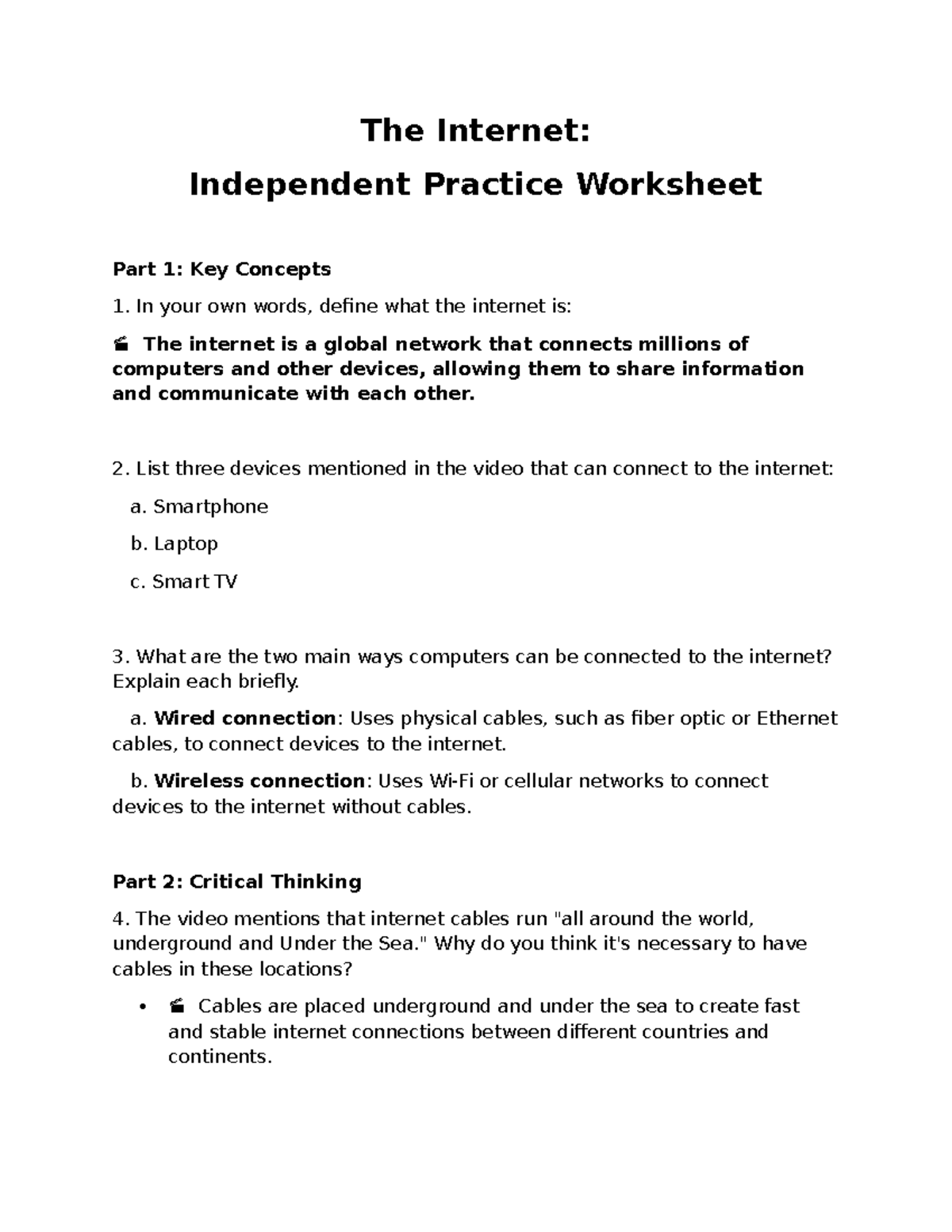 The Internet video worksheet - The Internet: Independent Practice ...