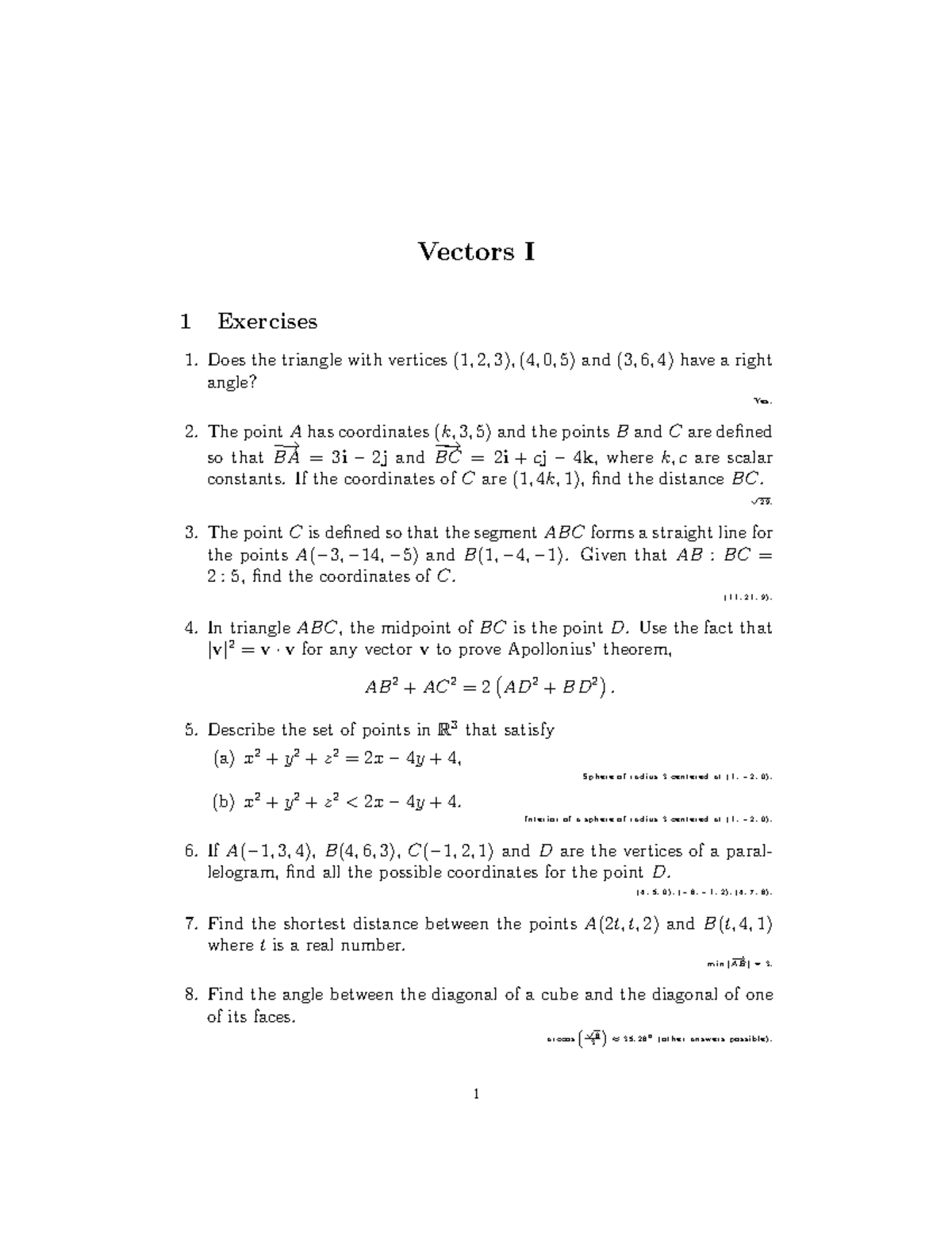 Vectors Worksheet - Vectors I 1 Exercises Does the triangle with ...
