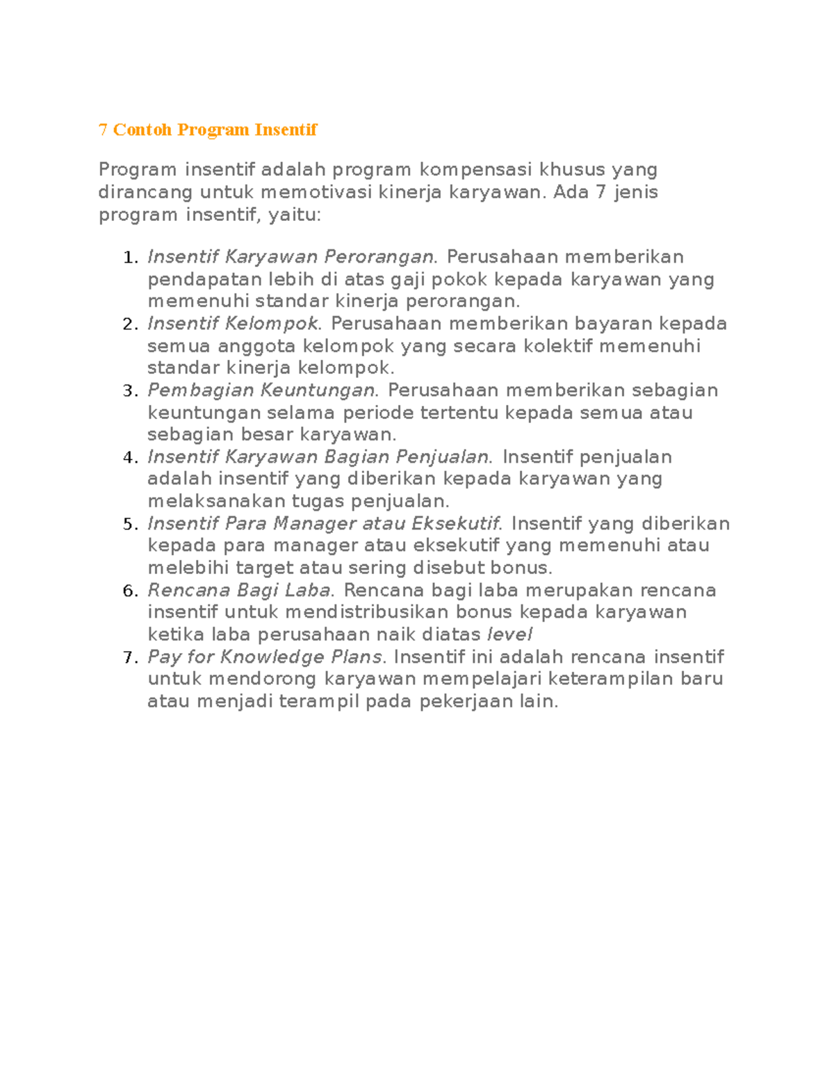 7 Program Insentif untuk Meningkatkan Kinerja Karyawan - Studocu