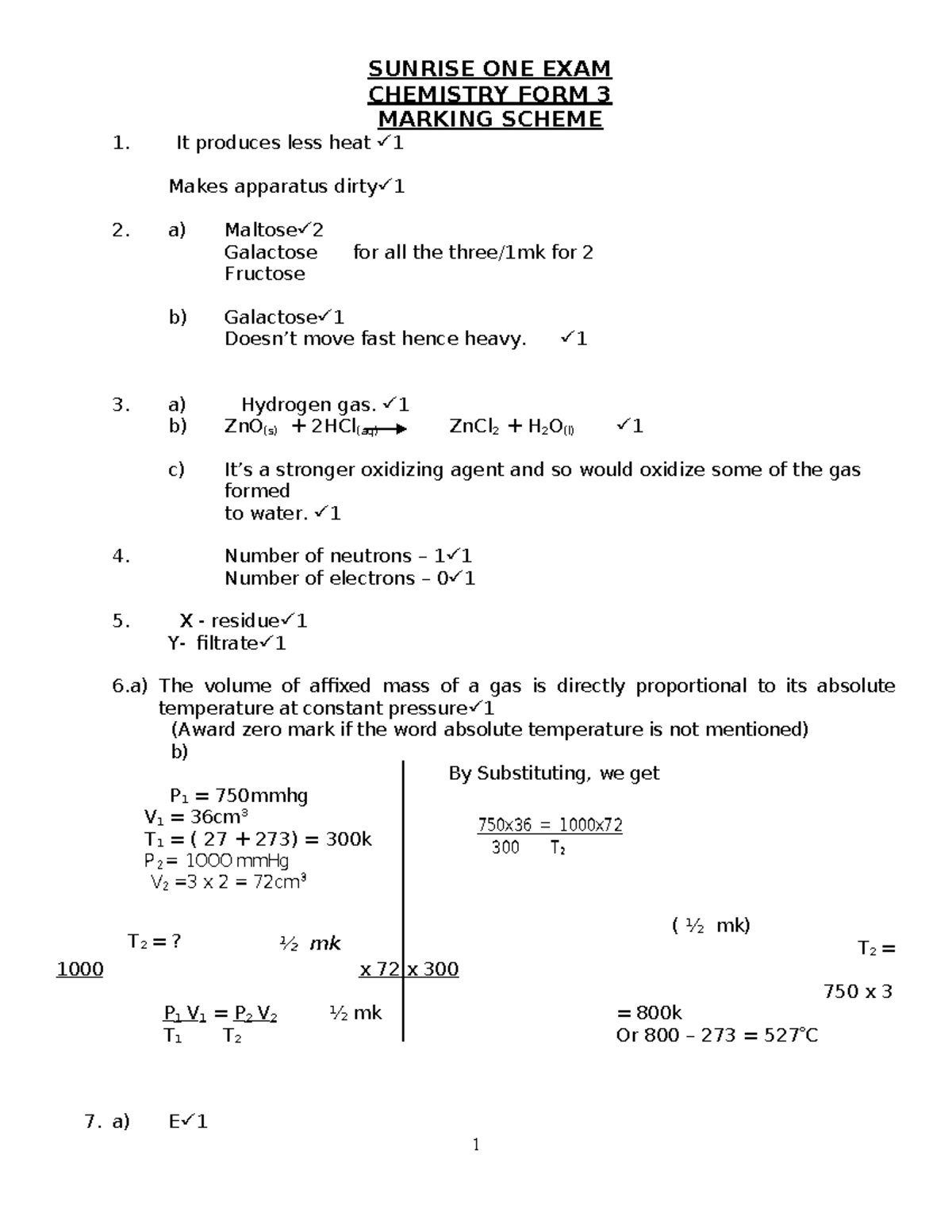 233 F3 Chemistry Final Exam Marking Scheme - Studocu