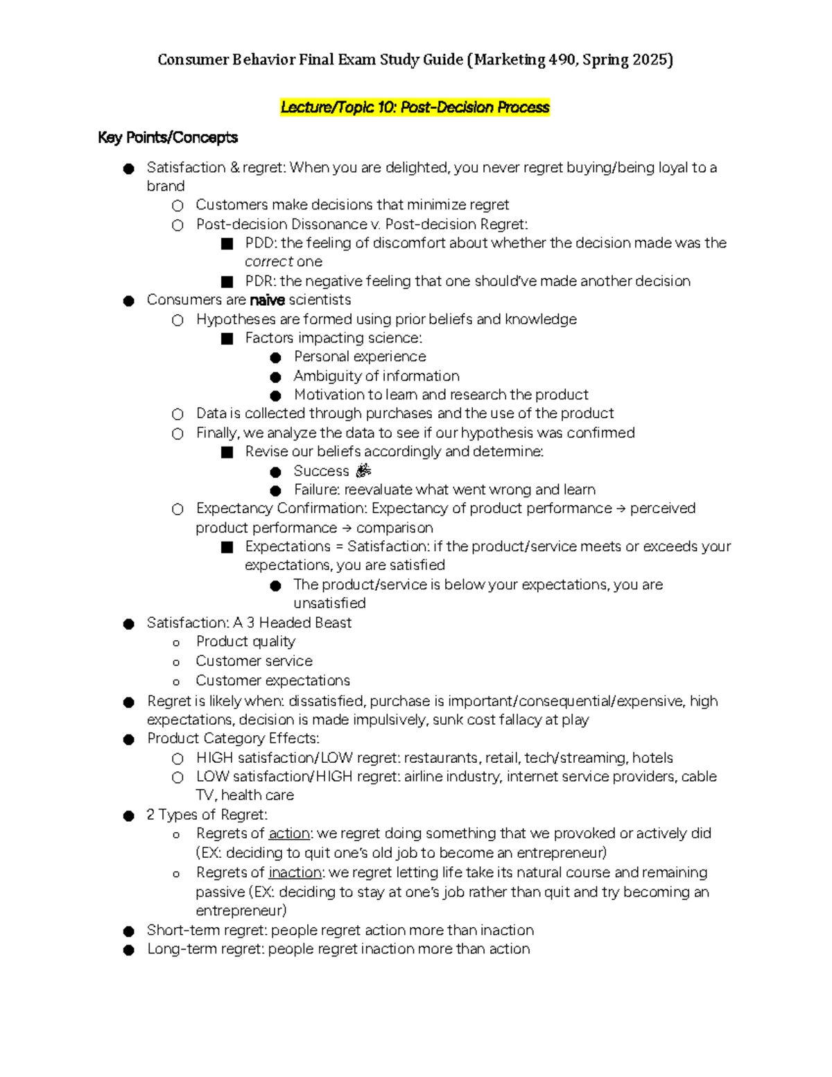 Consumer Behavior Exam 1 Study Guide (MKT 490, Spring 2025) - Studocu