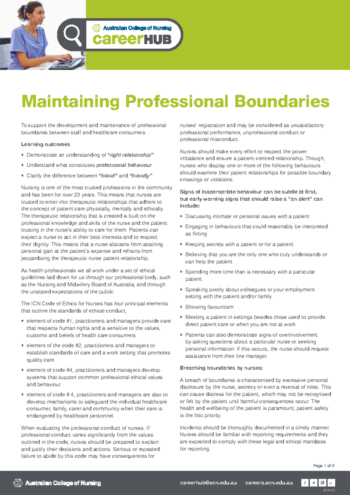 Maintaining Professional Boundaries in Nursing - Studocu
