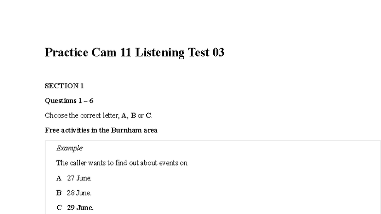 Practice Cam 11 Listening Test 03: Listening Comprehension Questions ...