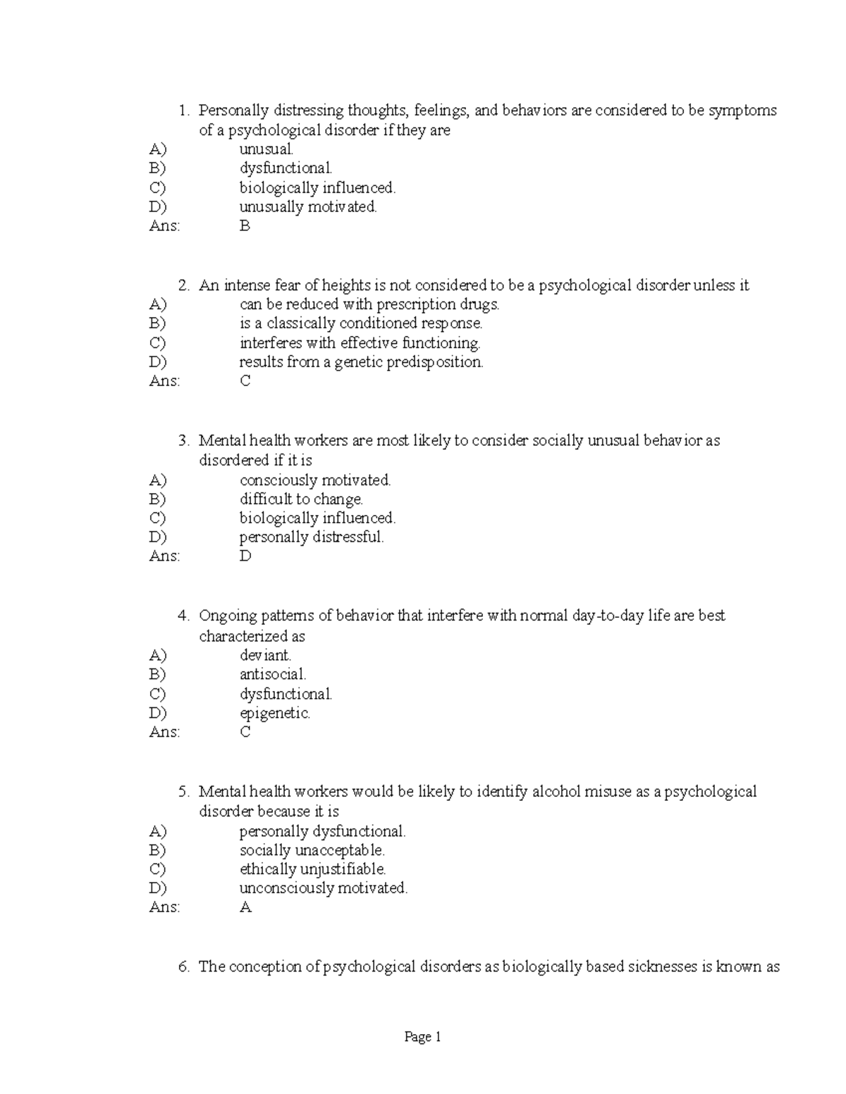 TB2 Chapter 15 Psychological Disorders - Personally distressing ...