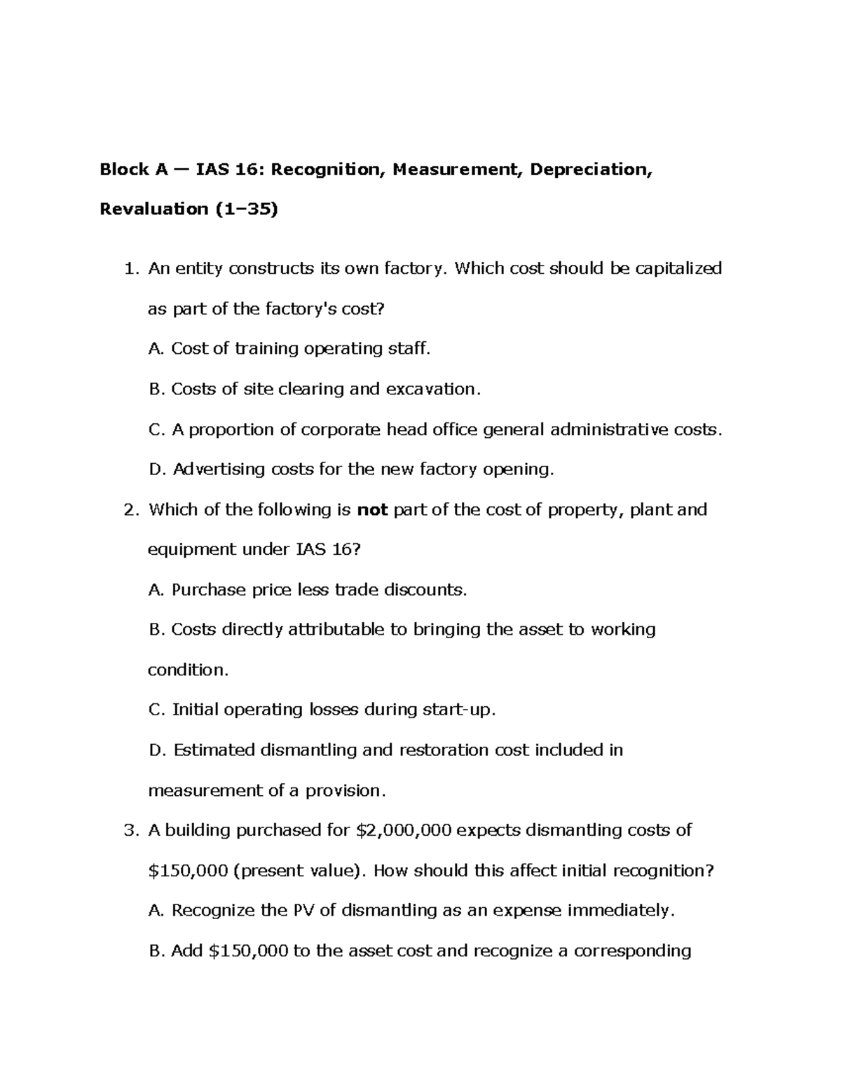 CH 2 - IAS 16 & IAS 23 Practice Questions and Answers - Studocu