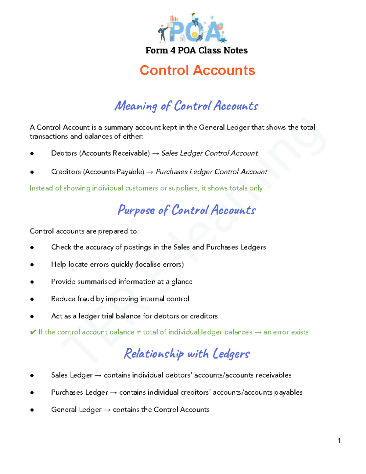 Control Accounts Class Notes (Form 4) - Meaning & Purpose - Studocu