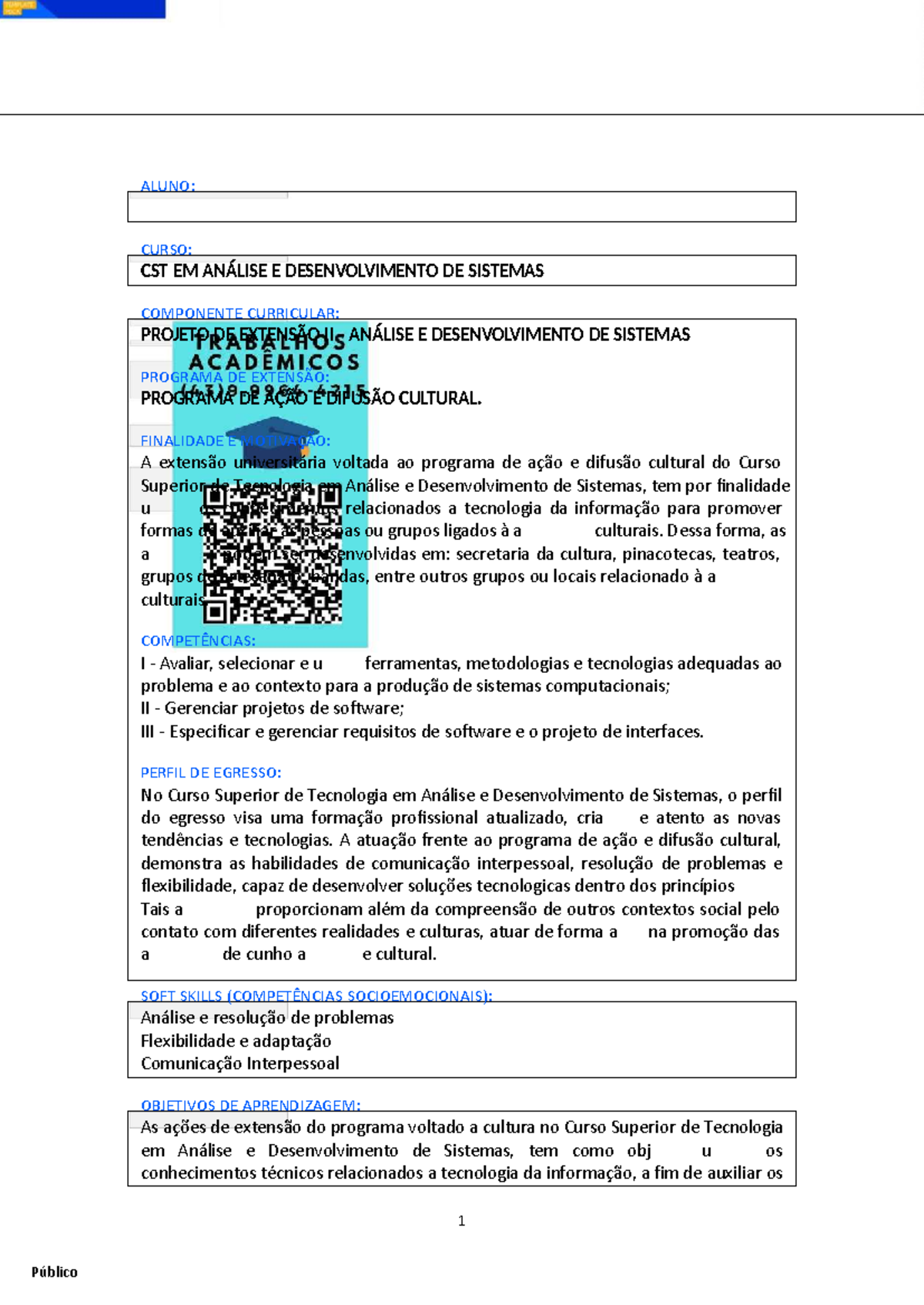 Projeto de Extensão II: Análise e Desenvolvimento de Sistemas - Studocu
