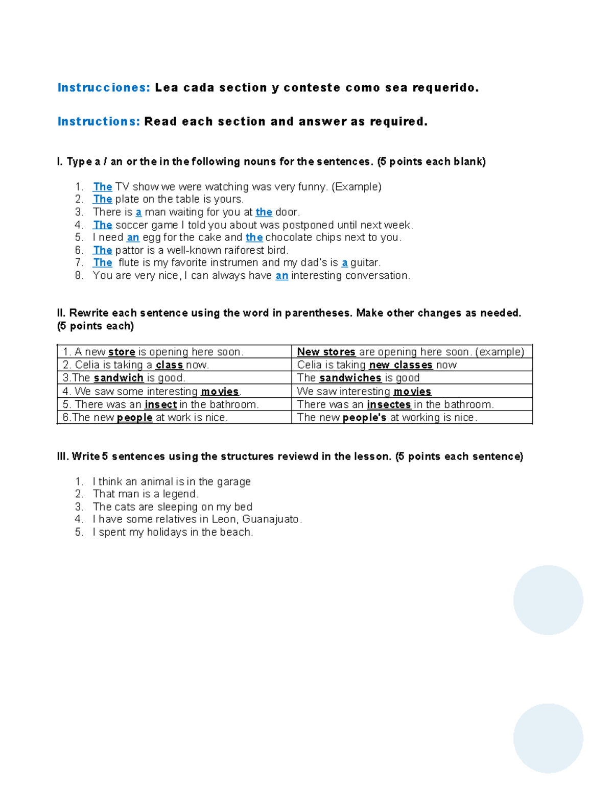 Tarea 3 Ingles 3 c - Instrucciones: Lea cada section y conteste como ...