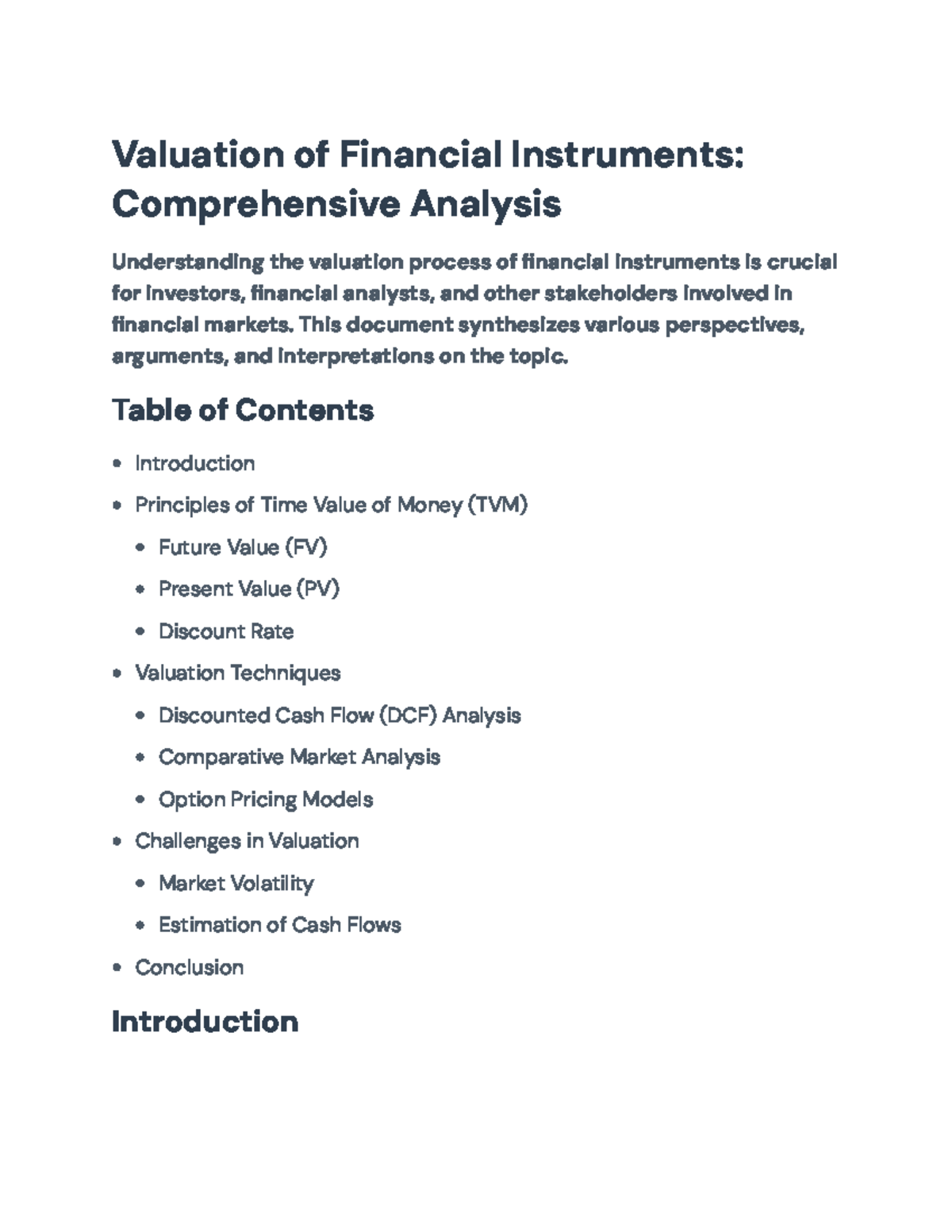 Valuation of Financial Instruments: Analysis & Techniques Overview ...