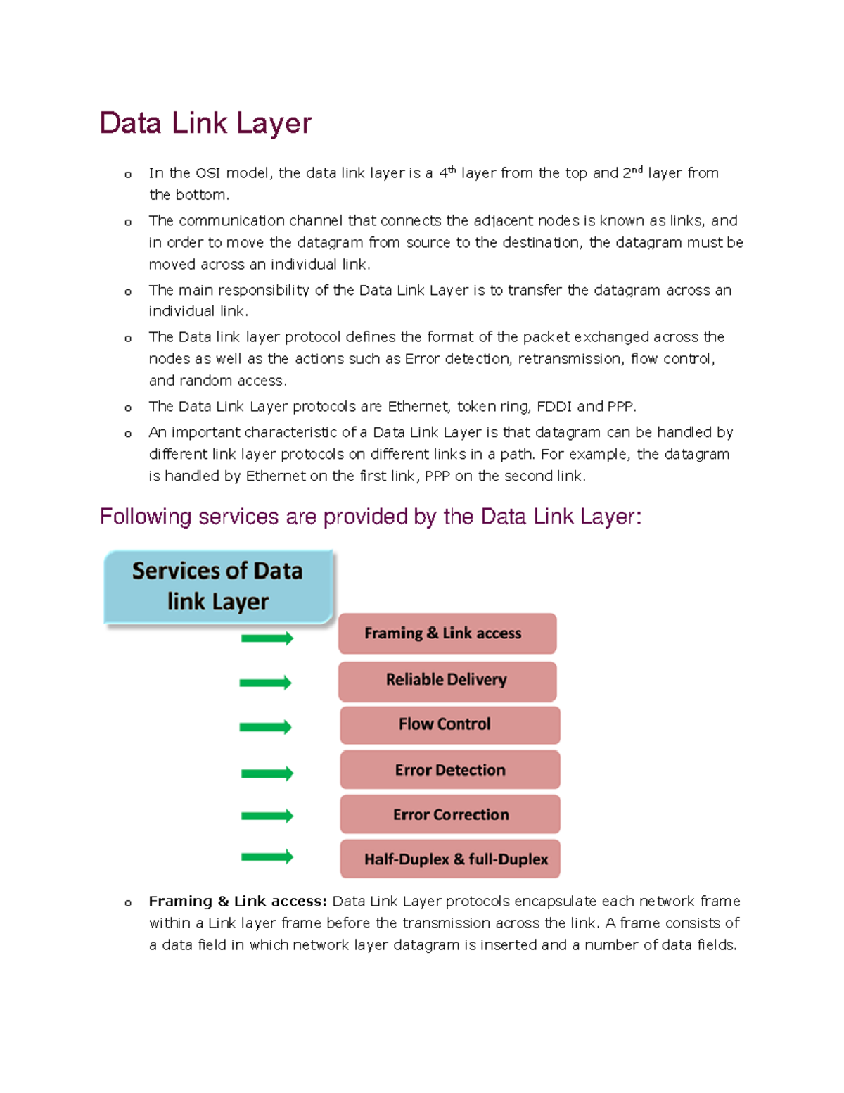 Data Link Layer - Error Control - Data Link Layer o In the OSI model ...