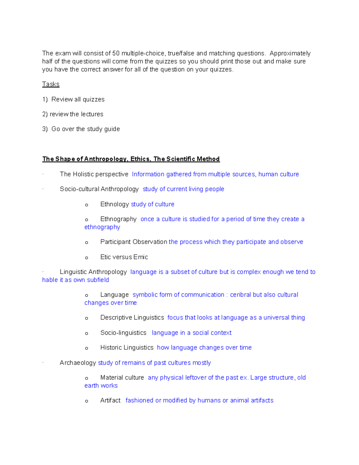Anth1100 Exam 1 Study Guide: Key Concepts in Anthropology - Studocu