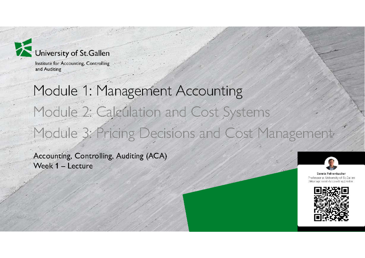 ACA Management Accounting: Week 1 Lecture Notes and Insights - Studocu
