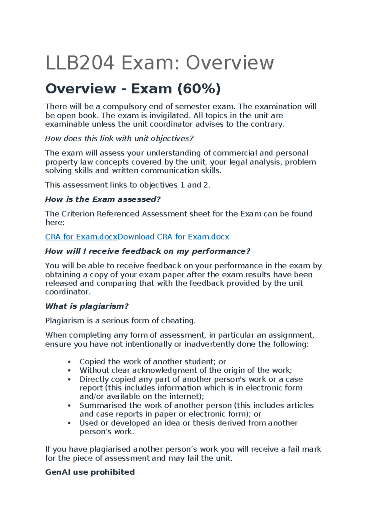 LLB204 Final Exam Overview and Assessment Guidelines (2025 Sem 2) - Studocu