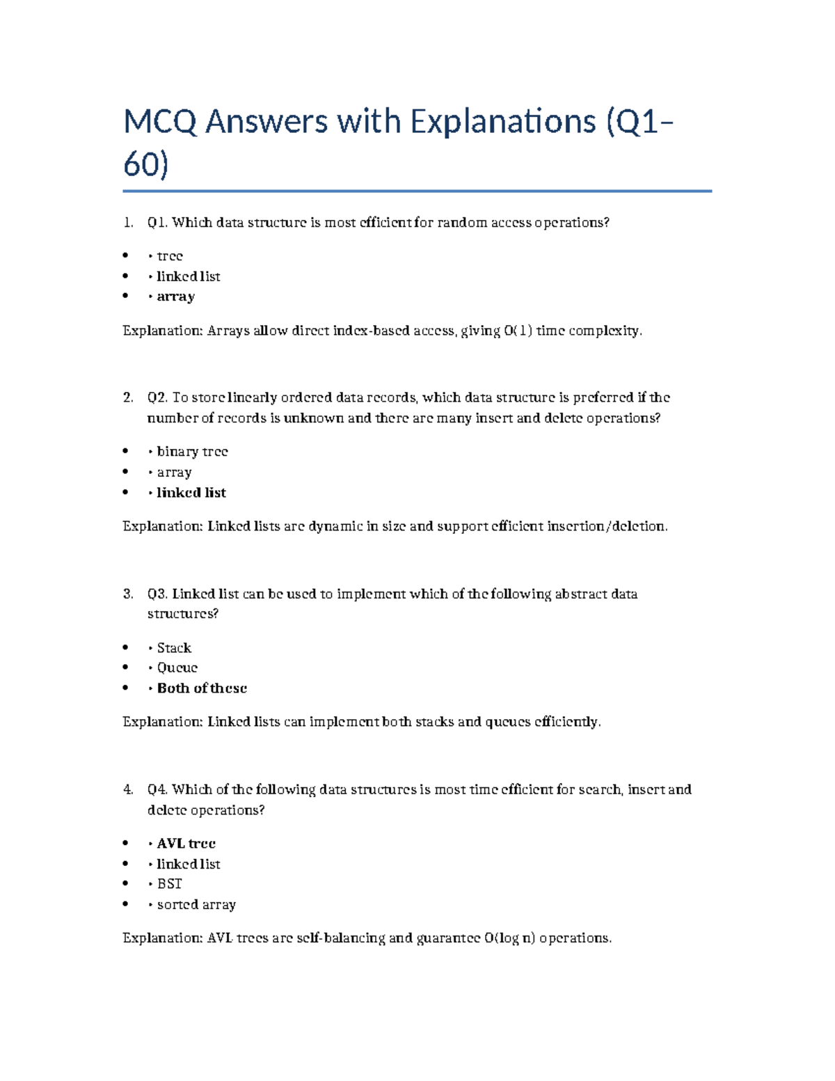 MCQ Answers (Q1-Q60) - Final MCQ Review and Explanations - Studocu