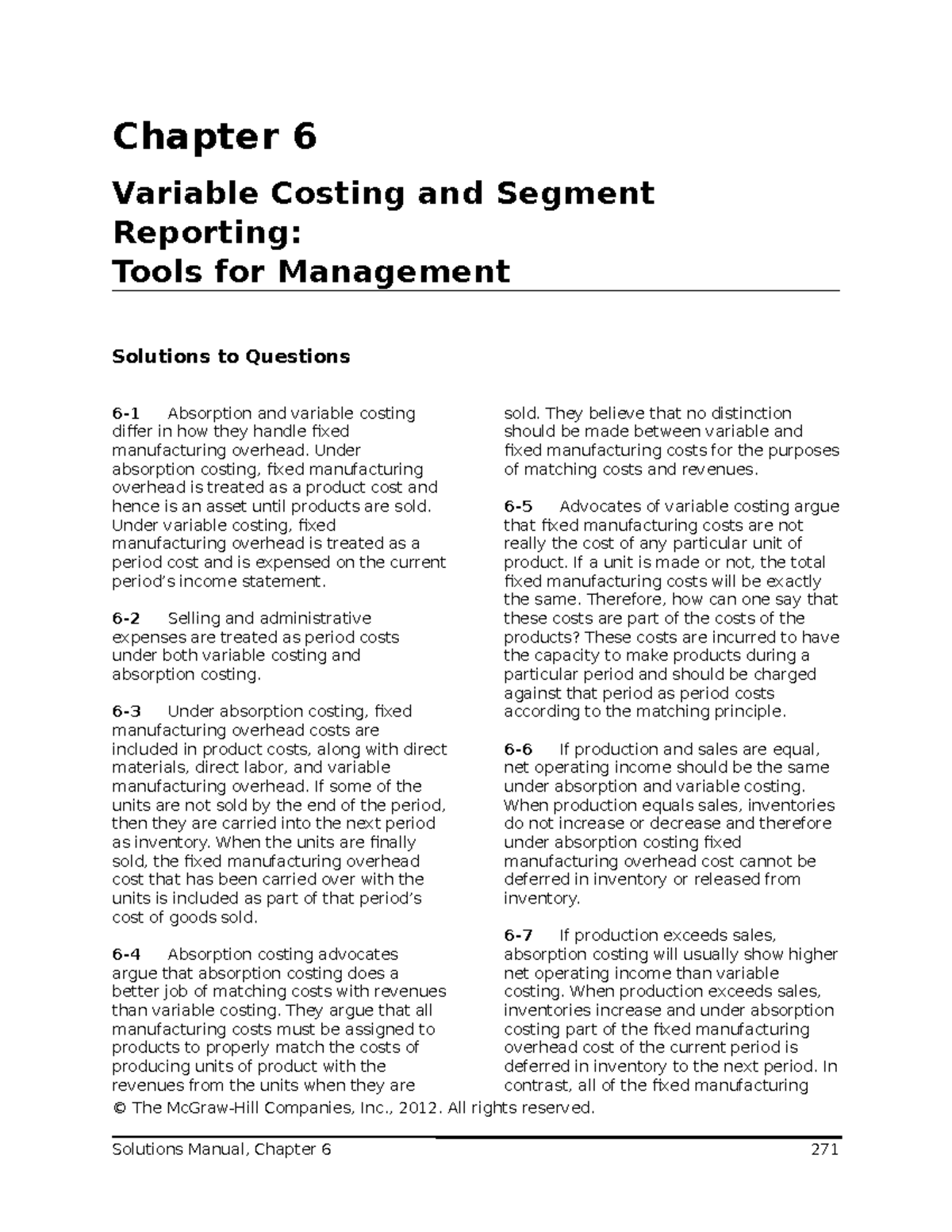 157 35295 EY311 2013 4 2 1 14e GNB CH06 SM - Chapter 6 Variable Costing ...