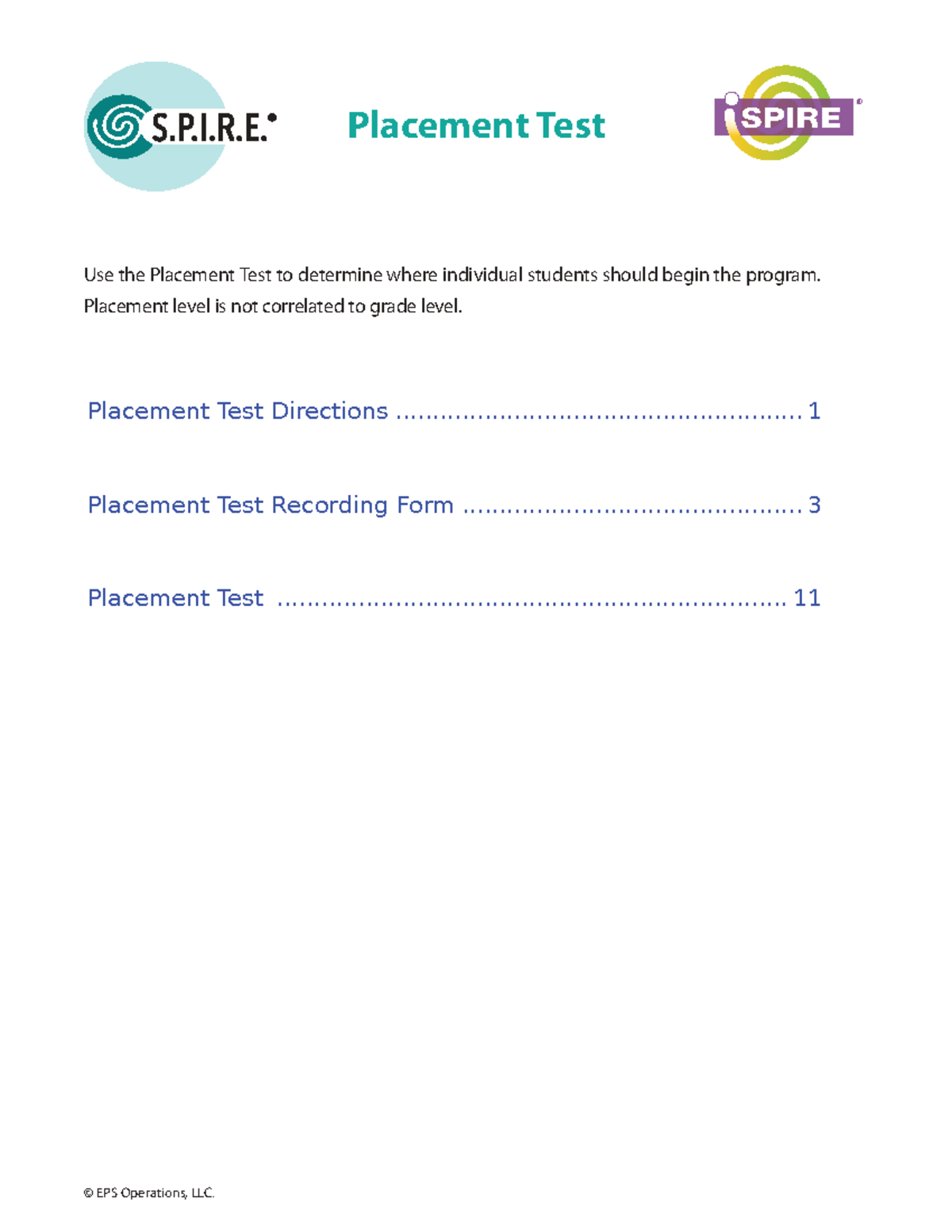 S.P.I.R.E. Placement Test Guide and Directions - Studocu