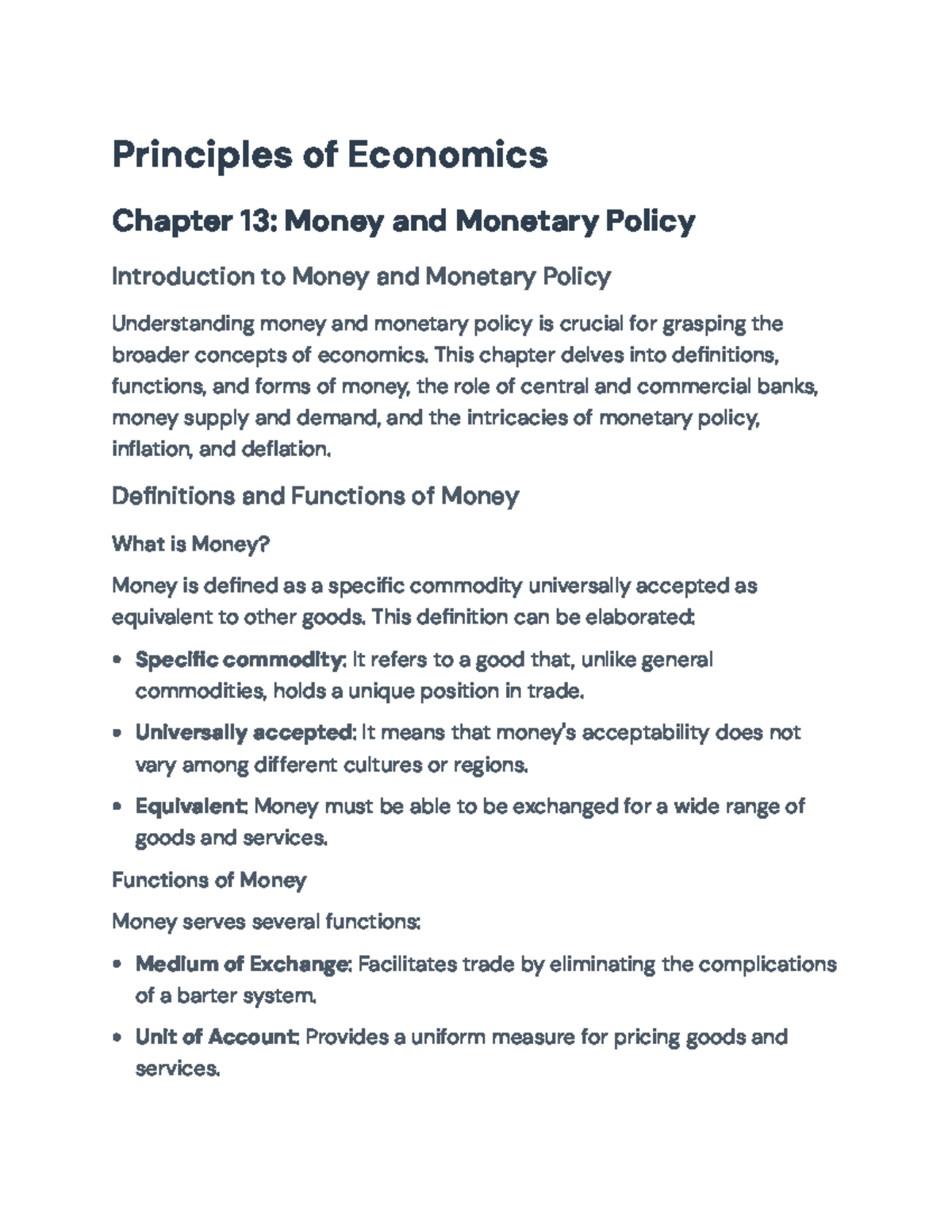 Principles of Economics: Chapter 13 - Money and Monetary Policy ...