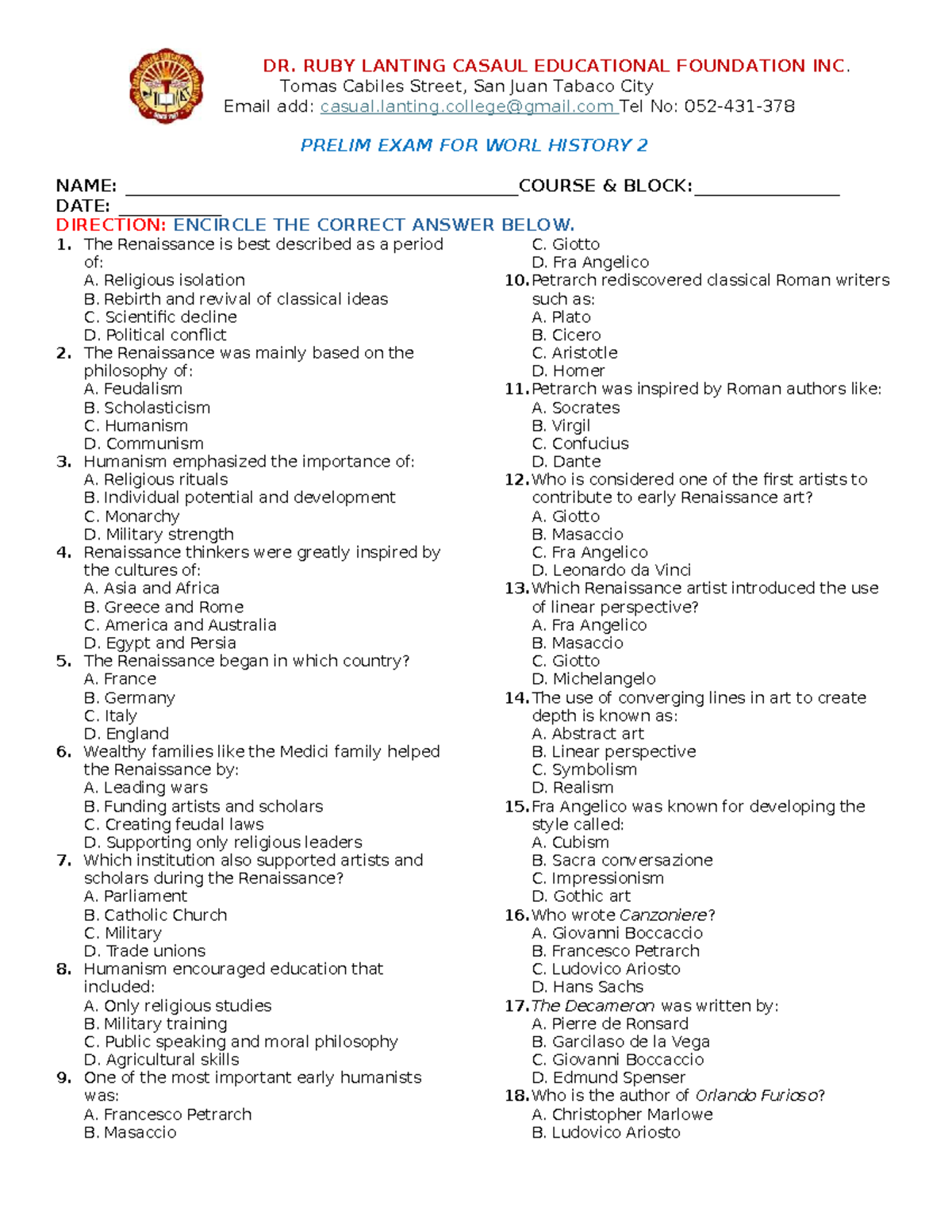 World History 2 Prelim Exam Review - Key Topics Covered - Studocu