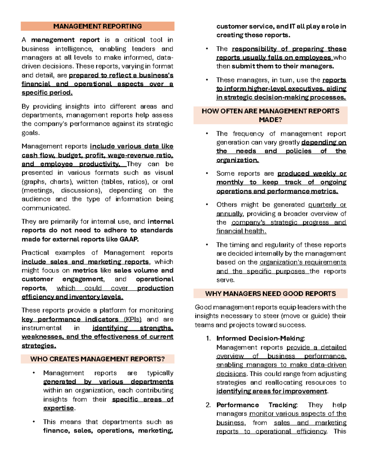Management Reporting: Insights for Strategic Decision-Making - Studocu