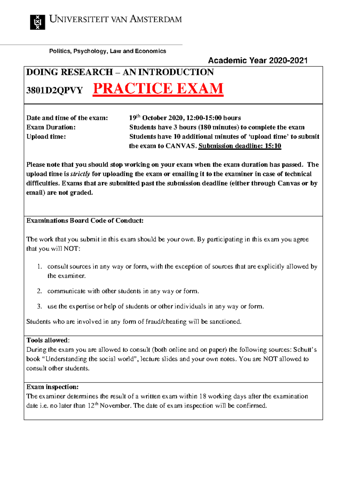 3801D2QPVY Practice Exam DRI - Important Guidelines and Tips - Studeersnel