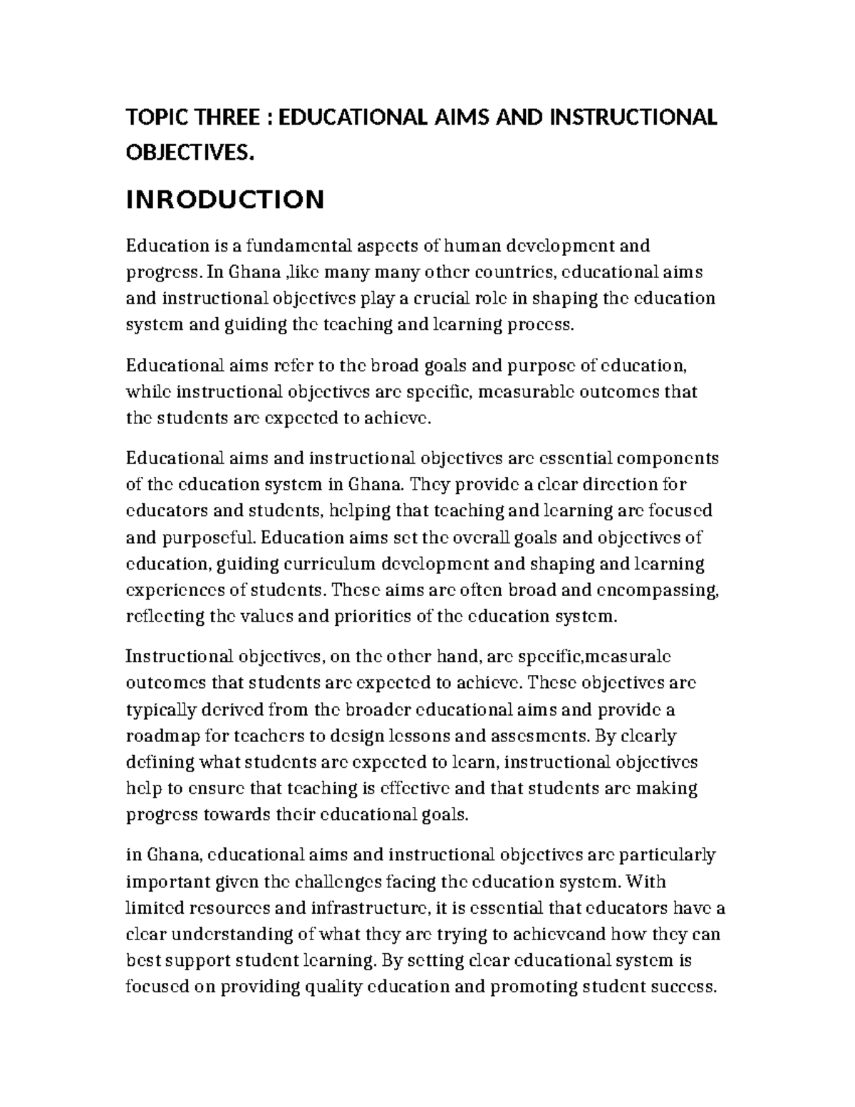 Educational AIMS AND Goals - TOPIC THREE : EDUCATIONAL AIMS AND ...