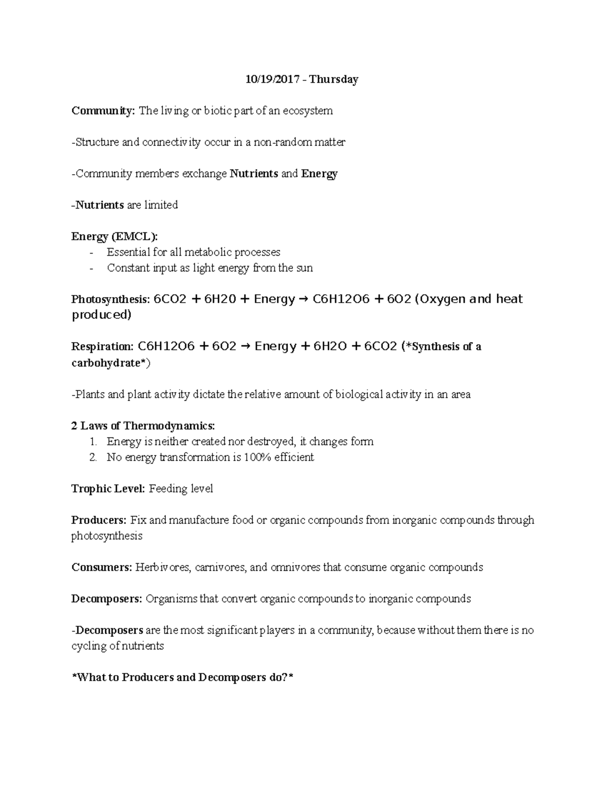BIO101 Section 3 Lecture Notes: Community Structure & Energy Flow - Studocu