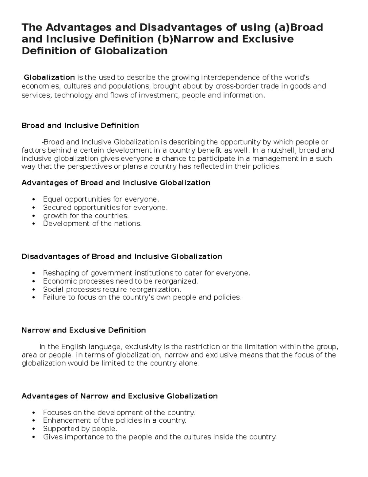 Pros and Cons of Globalization: A Comprehensive Analysis - Studocu