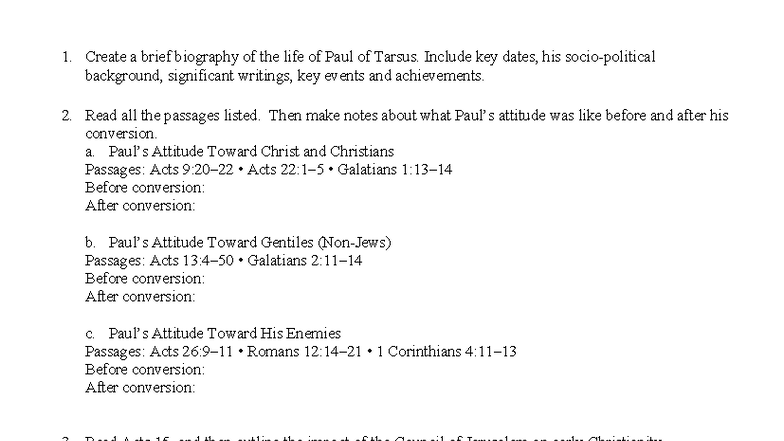 3. Intro Activities - Create a brief biography of the life of Paul of ...