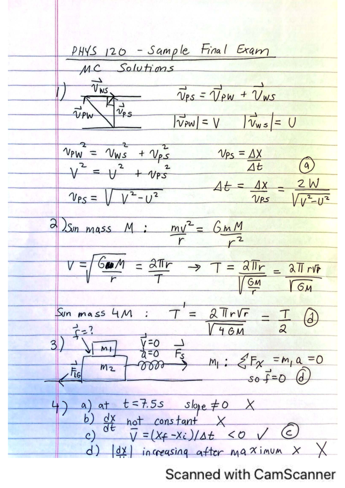 PHYS 120 Sample Final Exam MC Solutions and Explanations - Studocu