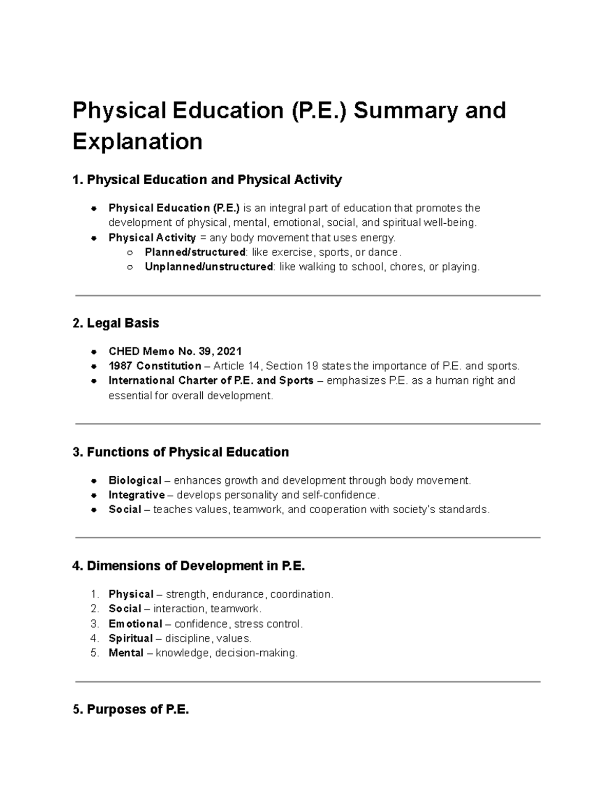 P.E. Summary: Importance, Functions, and Development in Physical ...