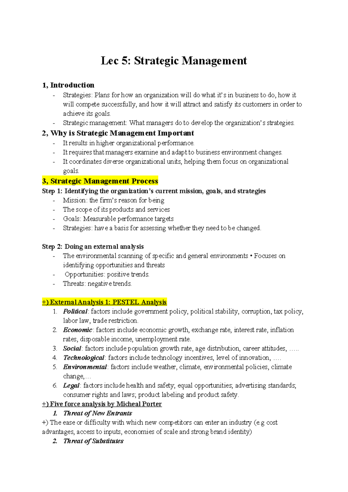 ITM 5: Strategic Management Lecture Notes and Concepts - Studocu