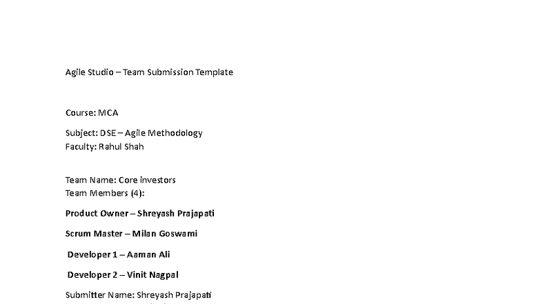 Agile Studio Team Submission Template - MCA DSE Project Report - Studocu