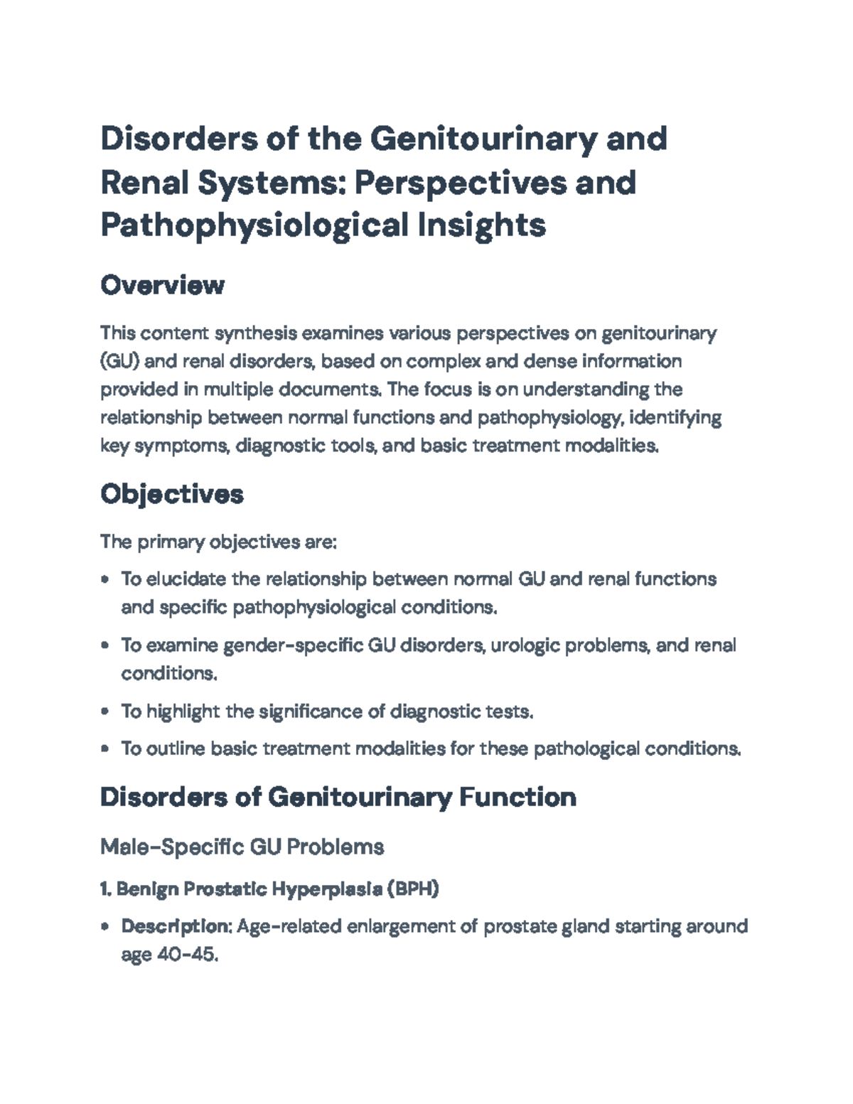 Disorders of GU & Renal Systems: Insights & Management Strategies - Studocu