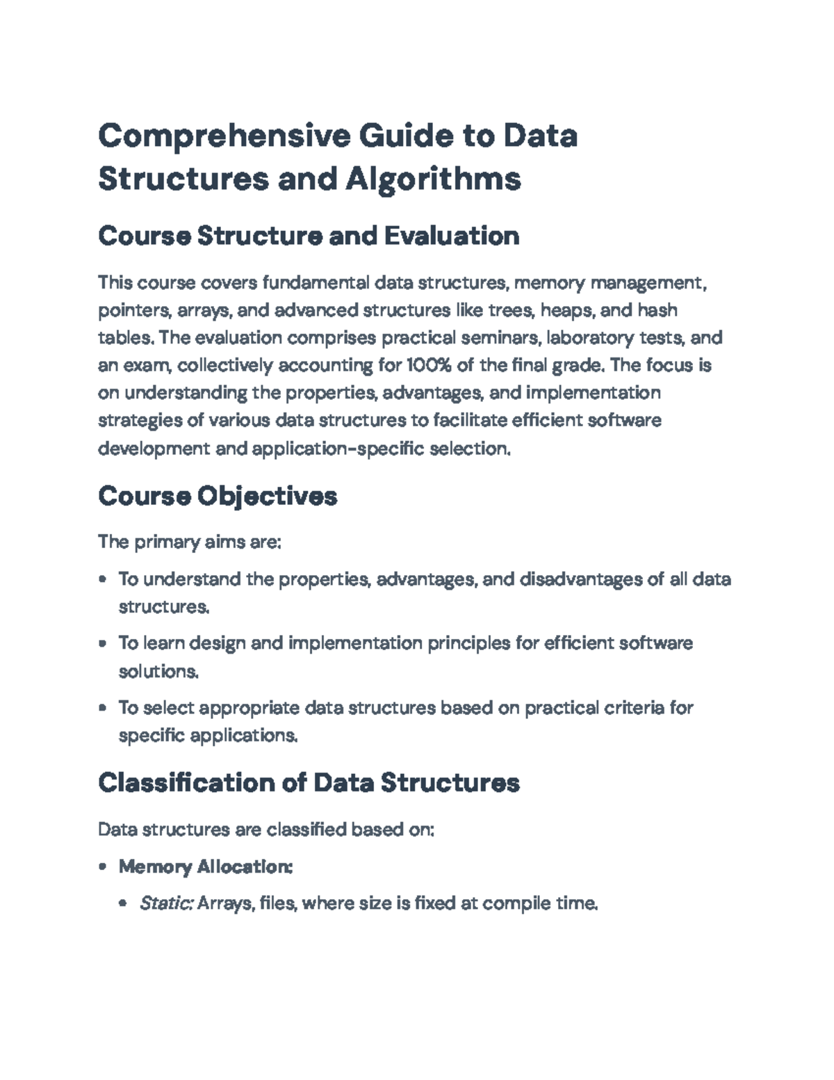 Comprehensive Guide on Data Structures & Algorithms (CS101) - Studocu