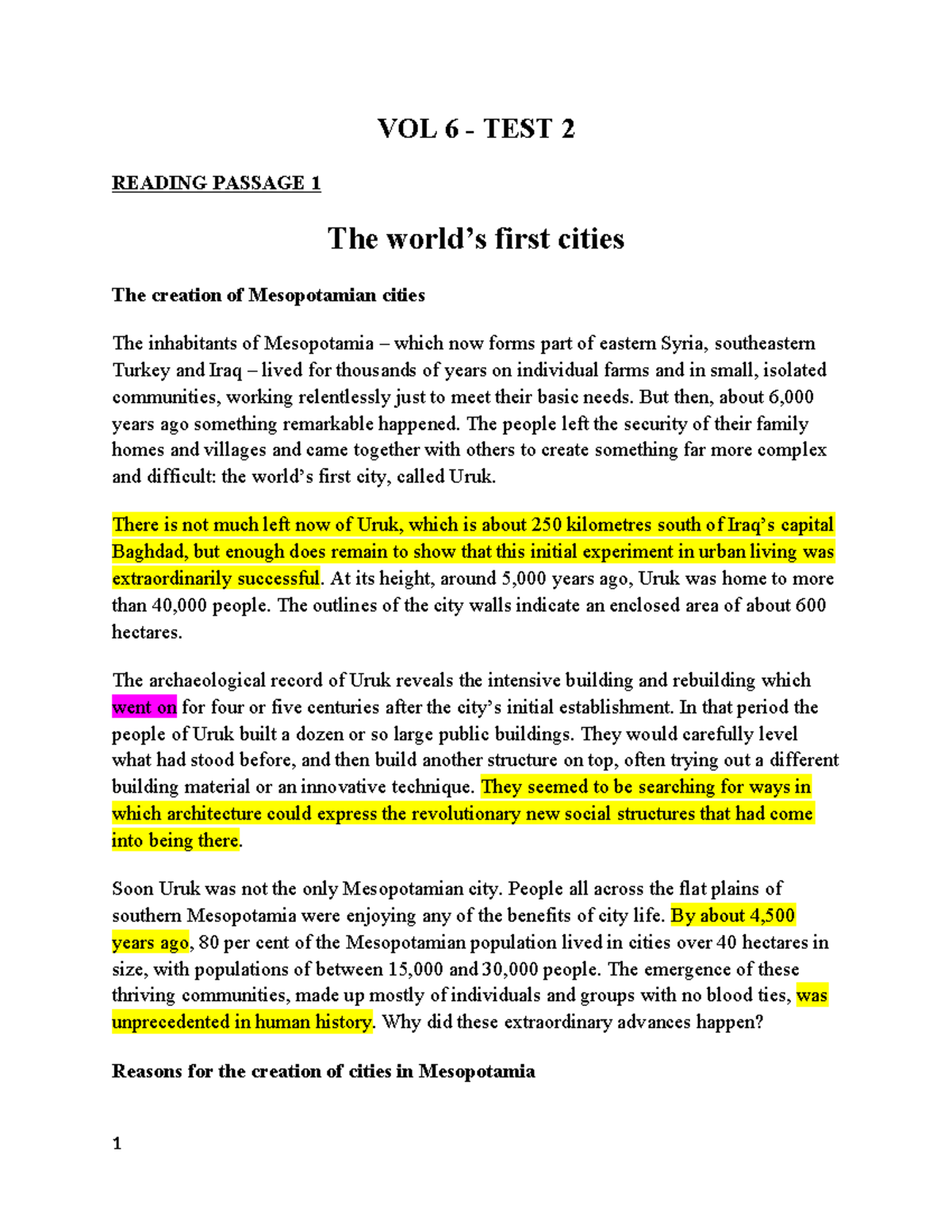 VOL 6 - Test 2 - Reading Passage Analysis and Insights - Studocu